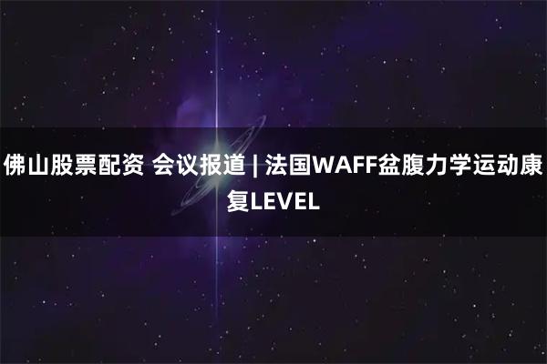 佛山股票配资 会议报道 | 法国WAFF盆腹力学运动康复LEVEL